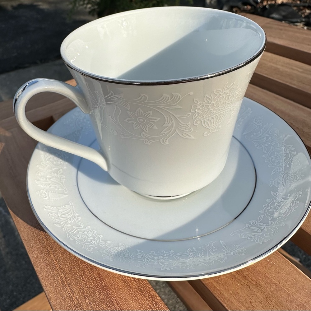 Crown Victoria Cup with Saucer in the Lovelace China Pattern. Set of 2
